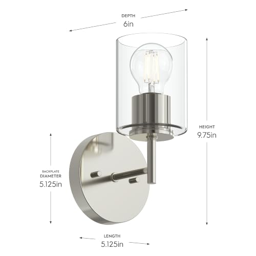 Image of Progress Lighting Replay 5.125 Inch 1-Light Vanity Light, Transitional, Polished Nickel with Clear Glass Shade, (9.75 inch H x 5.125 inch W x 5.875 inch D), P300581-104