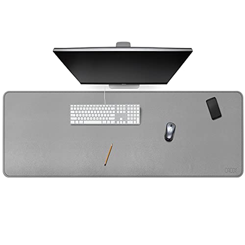 Cacoy 150 x 50 cm Leather Desk Mat, Gaming Keyboard Mouse Mat for Office and Home (Grey)