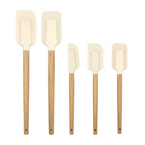 Ptanexx 5-Pcs Wooden Handle Silicone Spatula Set...