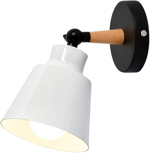 VDOQTLJT Fashion Wood & Metal Wall Lamps Adjustable LED Room Hanging Lamp Light Living Study Bedroom Sconce Modern Chandelier(Bianco)