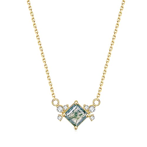 Gems Beauty Gifts for Her 0.63CTW Square Moss Agate Pendant Necklace in 925 Sterling Silver Womens 14K Gold Necklaces
