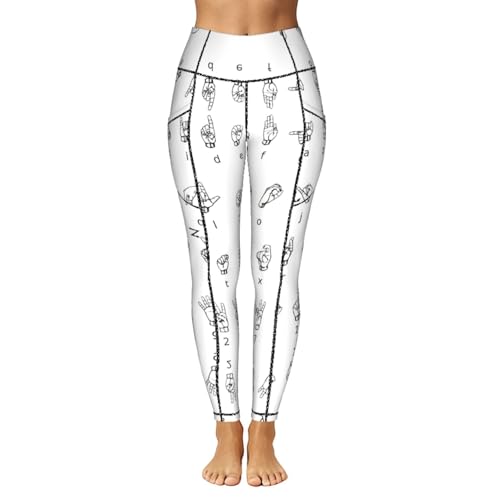 Leggings con estampado de alfabeto de señas y conjunto de fitness con bolsillos para gimnasio mujer 2