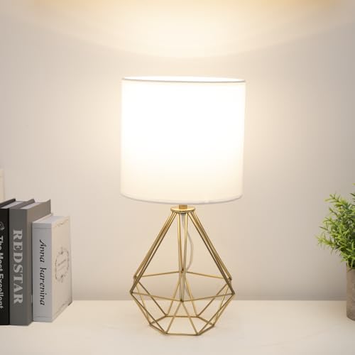 COTULIN Gold Modern Small Table Lamp for Bedroom & Living Room - Geometric Metal Base, White Fabric Shade, Ideal for Bedside & Kids' Desk, Nightstand Lamp by COTULIN - Image 2