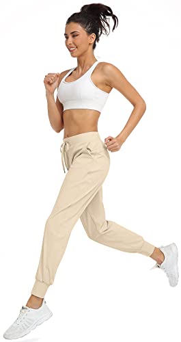 Ueu Womens Jogger Pants Lounge Running Drawstring Tapered Sweatpants With Pockets For Workout Athletic Casual Outdoor (Light Khaki, S) #TOP1