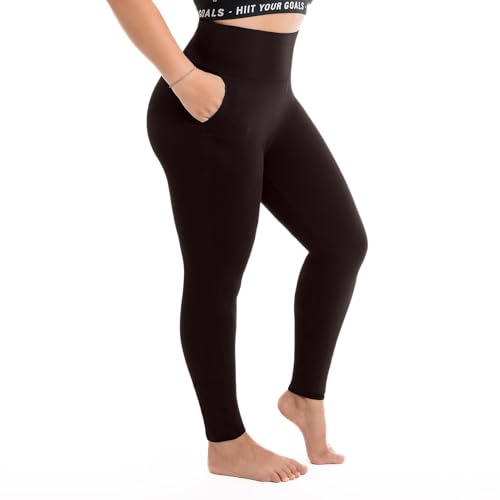 Legging grande taille marron opaque Walifrey ventre plat avec poches taille XXL