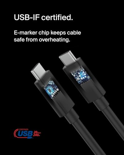 Image of Belkin USB4 Cable, 240W, 20Gbps, 1.2M | USB-C to USB-C fast charging and data transfer, compatible with MacBook, laptop, and Windows PC