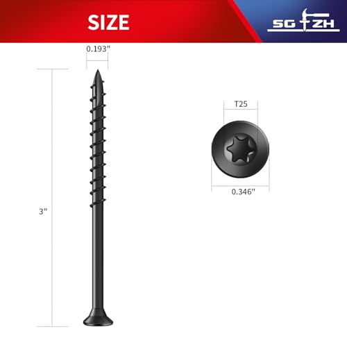 Image of #9 x 3 Inch Deck Screws (69Pcs) 1lb. Exterior Wood Screws. Carbon Steel, Black, Flat Head, Rust Resistant epoxy Coated, with T25 Star Bit