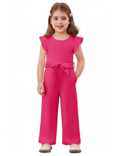 Haloumoning Toddler Baby Girl Jumpsuit Little Kids Cap Sleeve Belted Wide Leg Romper Cute One Piece Summer Outfits