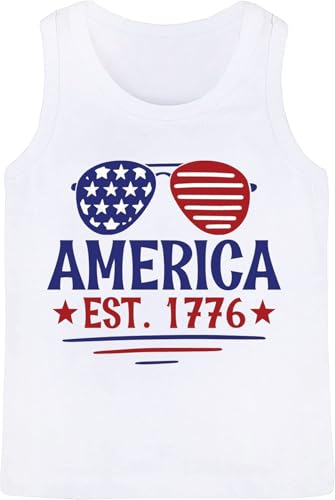 Image of 4th of July Tank Tops Boys Girls American Flag Shirts Kids Patriotic USA T-Shirt Cotton Sleeveless Tees Tops 1-7T