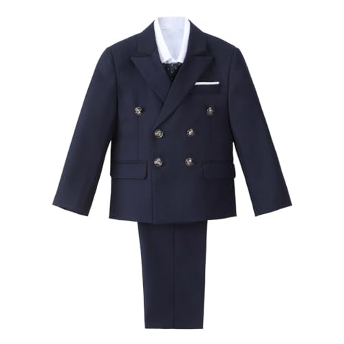 Lito Angels Ensemble de 5 Pièces Costume Smoking Bleu Marine avec Blazer et Gilet pour Enfant Garçon Taille 3-4 Ans
