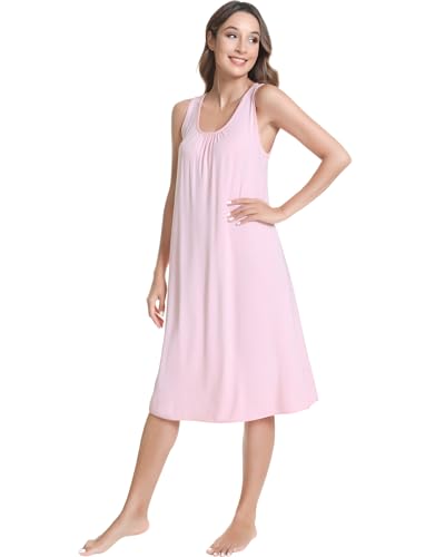 Image of NACHILA Women's Nightgowns-Viscose Made from Bamboo,Sleeveless Tank Night Gown Crew Neck Sleep Dress Cool Sleepshirts