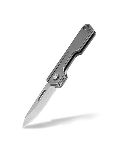 KeyUnity KK19 Navaja de Bolsillo Pequeña, Ligera y Plegable con Mango de Titanio, Herramienta EDC Compacta para uso Diario (Gris)