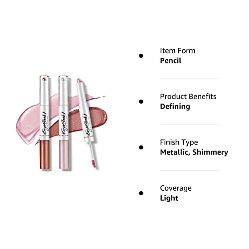 Eyeseek 2Pcs Cream Eyeshadow Stick & Liquid Glitter Eyeshadow Duo, Brilliant Metallic Highlighter Eyeliner Eye Brightener Stick Makeup Set #D02 - Cherry Blossoms #TOP7