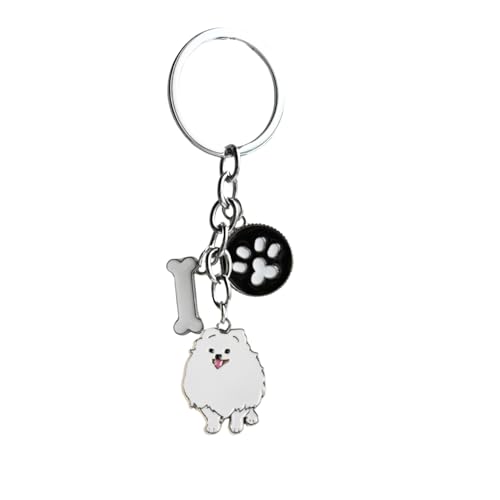 BECHANMIG Dog Keychain Lovely Dog Key-ring Portable Metal Keychain Keyring Key Decor Car Keyring Decoration(White Pomeranian)