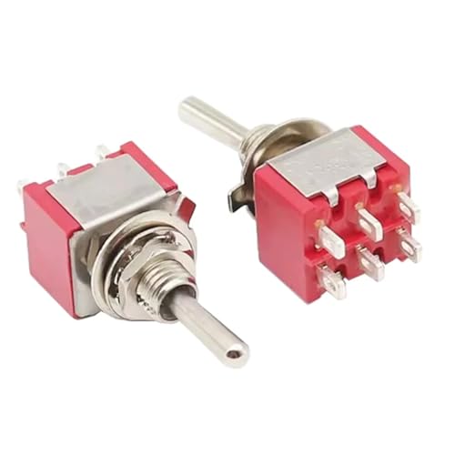 Interruptor de palanca MTS-202 de 6 pines con tapa roja ON-OFF-ON