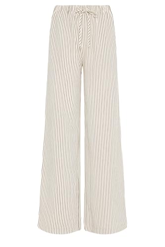 Long Tall Sally - LTS Tall Ivory White & Brown Stripe Wide Leg Trousers - Women's