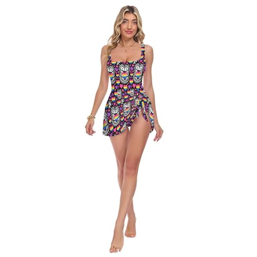 Maillot de bain femme multicolore ajustable et amincissant motif dragon pansexuel été