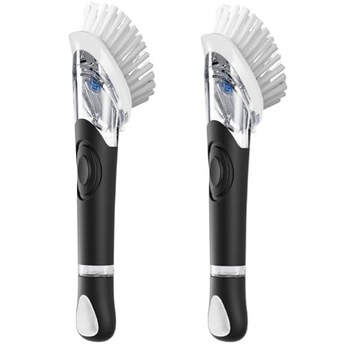 Image of 2 Pack Soap Dispensing Dish Brush, Dish Scrub Brush with Soap Dispenser | Dish Soap Brush