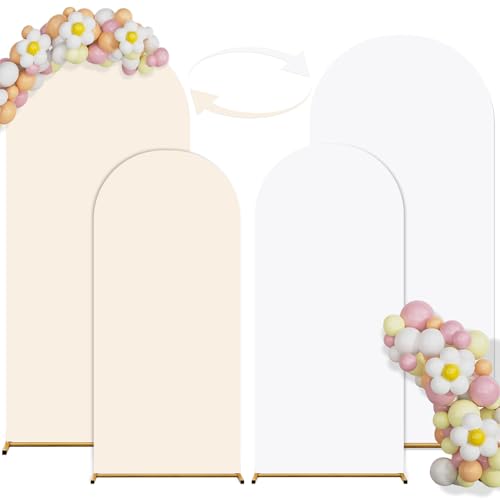 Arch Backdrop Cover Set of 2(6ft/7.2ft) Double Color Wedding Arch Cover Spandex Fitted Arch Covers Round Top Arch Backdrop Cover for Baby Party Birthday Banquet Shower (White+Cream)
