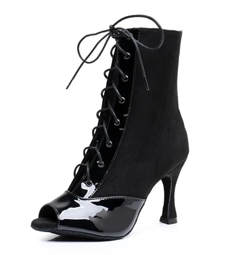 LITNERMIA Botines para mujer Salón de Baile Social Jazz Moderno Encaje Latino Dance Tacones Zapatos, Afm0610 Negro, 34 EU