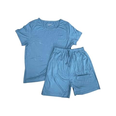 HOCAIES Women's Midnight Blue Short Sleeve Pajama Set with Shorts, Sleepwear Nightwear (Small, Grey) Cover