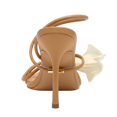 Image of Flower Heels for Women Calla Lily Strappy Slip On Open Toe Wrap Around Floral Stiletto Sandals High Heel Party Dressy Sandals