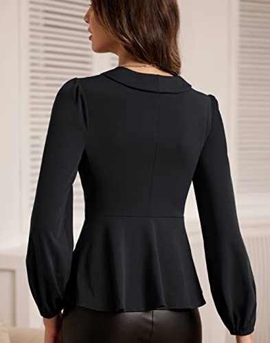 Black Tops For Women Wrap V Neck Blouse Long Sleeve Peplum Top Work Office Tops Black Xxl #TOP5