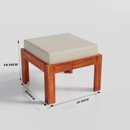Image of Solid Sheesham Wood Coffee Table with 4 Stool | Center Table with 4 Stools for Living Room | Rosewood Teapoy Table with Cushioned Stool (Traditional,Honey Finish)