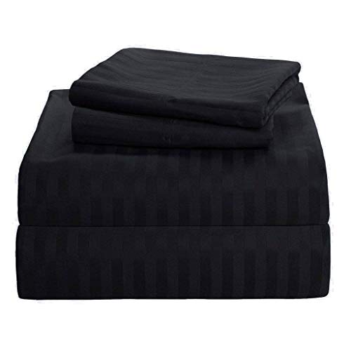 800 Thread Count 100% Egyptian Cotton Sheet Set, Black Striped Twin Sheets 3 Piece Set for Kids and Adult, Long-Staple Combed Pure Natural Cotton Bedsheets, Soft & Silky Sateen Weave