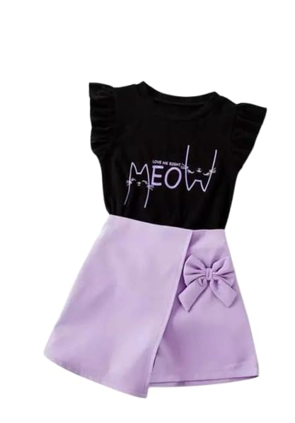 Image of Kids Girls Cotton Blend Purple Black Meow Printed Dress KQY dress01 2-3y,Purple