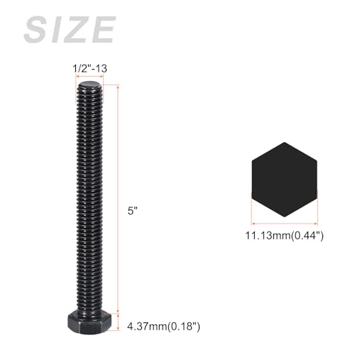 Image of METALLIXITY Hex Head Bolts (1 /2-13 x 5) 20Pcs, 304 Stainless Steel 18-8, Fully Threaded, External Hex Drive, Hex Head Screw Bolt, Black Oxide