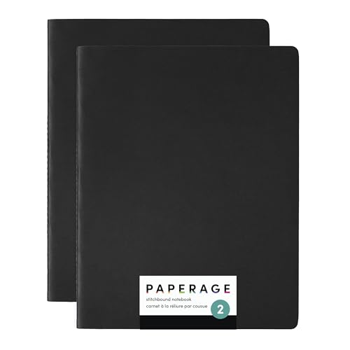 PAPERAGE Soft Cover Blank Journal Notebook 2 Pack (Black) 100 Pages Large 7.5 inches x 9.5 inches Ideal for Sketch Book Note Taking & Travel Journal