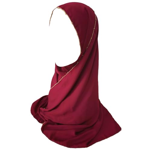 Premium Hijab Head Scarf Metal Bead Chain Hijabs Silk Feeling Hair Wraps with Gold Glitter Beads for Muslim Women