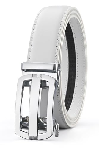guvoosm Mens Belt,Ratchet Dress Adjustable Belts with Automatic Buckle -Trim to fit-35cm wide-2017-White Belt-110