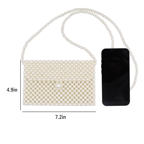 Image of Women's White Beaded Pearl Handbag - Vintage Clutch Wristlet Mini Evening Bag for Party (Big)