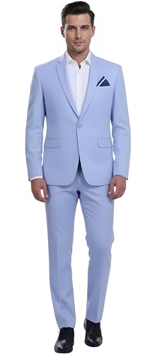 Image of Men's Light Blue Two-Piece Slim Fit Suit, Single Button, Notch Lapel, Formal Wear
