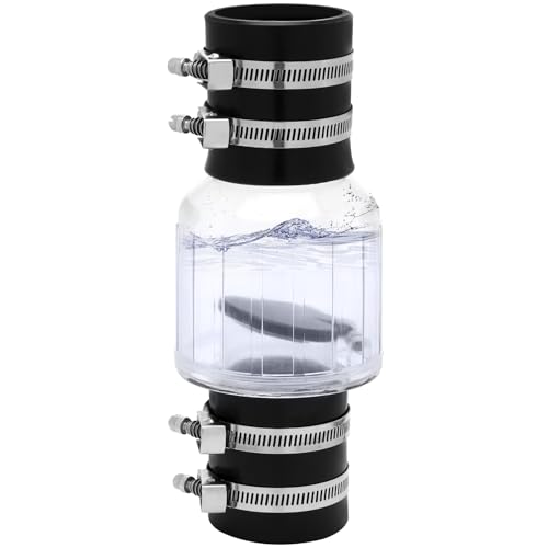 2 Inch Silent PVC Check Valve Quiet Clear Sump Pump Check Valve With Stainless Clamps Fits 7-1/4 Gap in 2 Schedule 40 Pipe With Spring Loaded Flapper Leak-proof Sewage