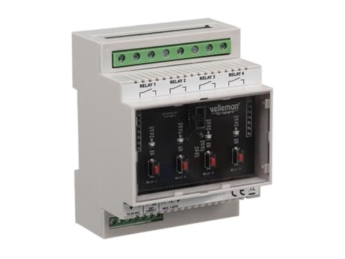 Velleman Tarjeta de relé WLAN, apta para montaje en carril DIN, 4 relés, 12-24 V CC, 16 A