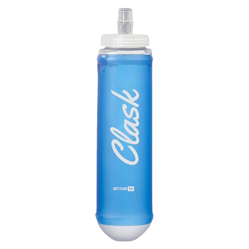 Clask Soft Flask 500ml Pro | Botella de agua flexible con tapón fácil de llenar, parte inferior termomoldeada fácil de colocar en el bolsillo. Suave, Flexible y cómodo (Azul claro)