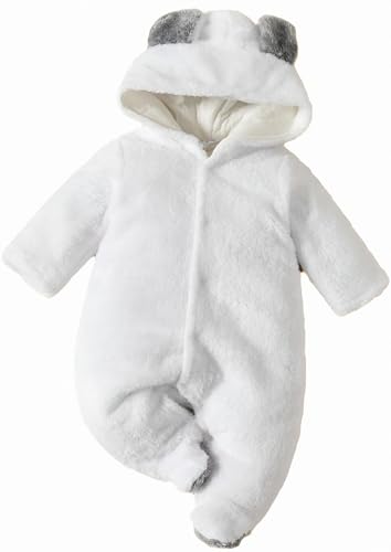 Image of BRANDONN Unisex Baby Flannel Reversible Jumpsuit Panda Style Cosplay Clothes Bunting Outfits Snowsuit Hooded Romper Outwear (White, 6-9 Months, Length : 59 cm x Chest : 29 cm)