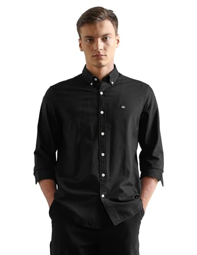 Image of Arrow Sport Solid Slim Fit Cotton Shirt for Men - Full Sleeve Mens Casual Shirts