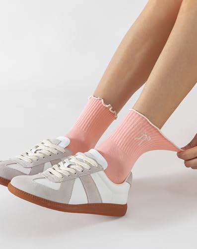 Image of Yawlsow Cute Pilates Grip Socks for Women Ruffle Frilly Yoga Socks Non Slip Cotton Crew Grippy Sock for Barre Workout