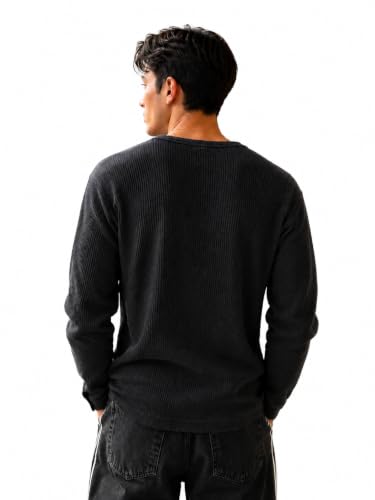 Image of NETCLICK Men's Textured Fabric Solid Half-Open Collar T-Shirt | Full Sleeve, Casual