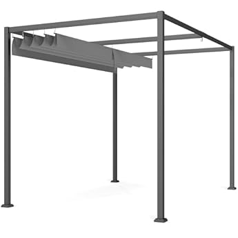 Foto di Outsunny Gazebo Pergola 3x2 m con Tettuccio Retrattile, Fori di Drenaggio, Picchetti e Viti, Pergolato da Giardino in Poliestere e Metallo, per Patio, Terrazzo, Esterno, Grigio