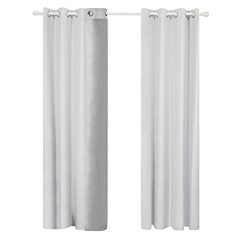 Deconovo Lot de 2 Rideau Salon Design Moderne pour Chambre Doublure Isolation Thermique à Oeillets, Rideau Réfléchissant, 135×240 CM, Gris Clair