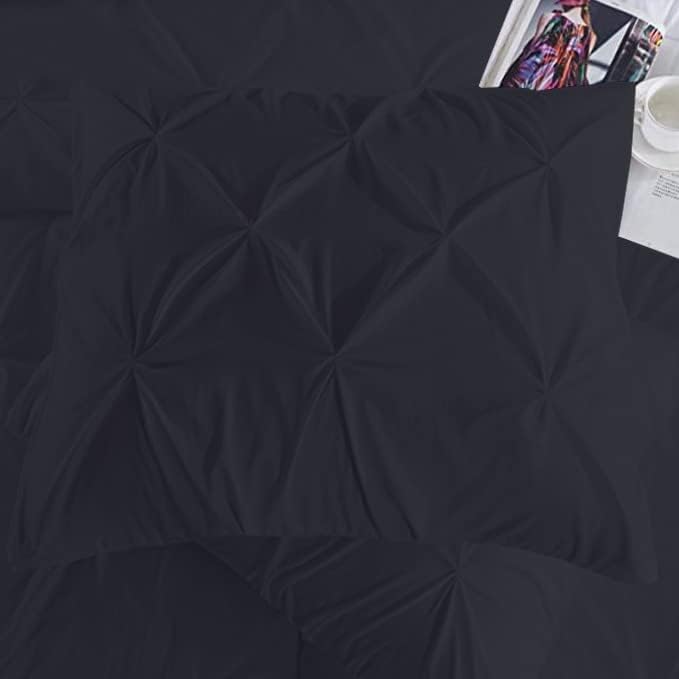 Miniatura 3 de Hermoso edredón plisado, 800 hilos, 100% algodón egipcio, juego de edredón de 3 piezas, tamaño súper king, color negro