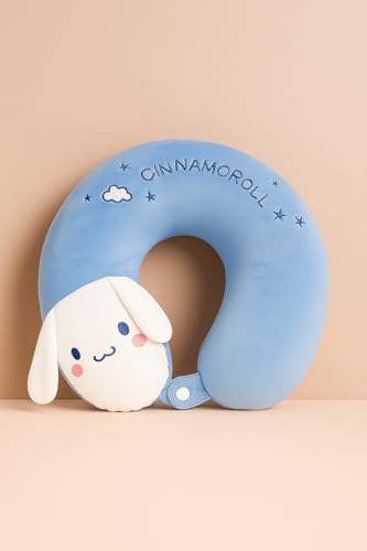 Image of Soft and Comfortable Cartoon Designed U-Shaped Kids Travel Neck Pillow for Airplane Car Flight Head Neck Support for Boys and Girls (Pack of 1, Blue)