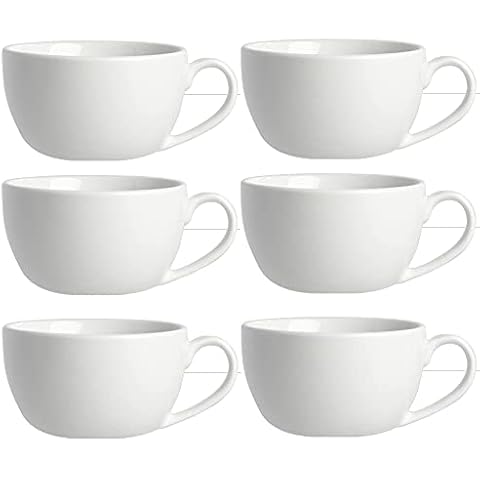 6 Cappuccino Cups Large White Porcelain Round Cup 12oz 34cl Hot Drink Mug Cover