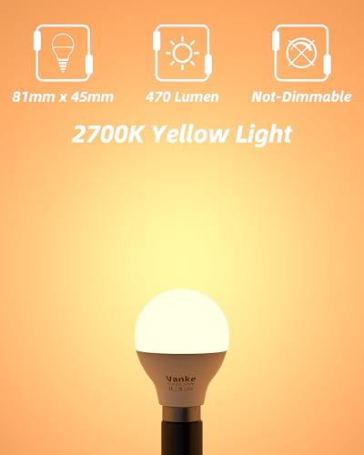 Vanke E14 LED Light Bulb, Warm White 2700K Yellow Light, 6W (40 Watts Equivalent), Non-Dimmable, SES Small Screw Light Bulb, 470 Lumen LED Golf Ball Bulbs, Pack of 3