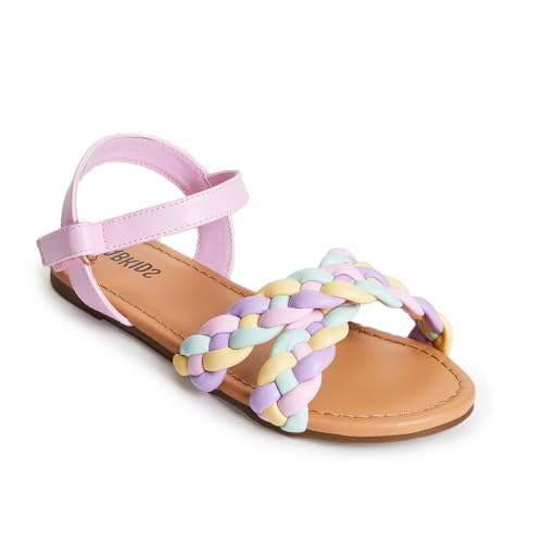 Image of FabKids Girls Braided Open Toe Ankle Strap Flat Lightly Padded Sandals Summer Holiday Party Dress Shoes for Toddler Little Kid Big Kid